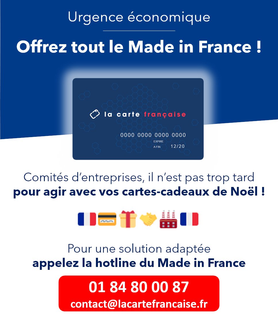 charleshuet21's tweet photo. #ConfinementActe2 Nos commerçants et producteurs sont en péril. Nous pouvons tous agir avec un cadeau de #Noël local
🎄💳🎁♻️🏭🇫🇷 #CSE notre carte-cadeau multi-enseignes dédiée au #MadeinFrance est une solution à votre disposition
📞Contactez-nous vite
▶️https://t.co/UyOHnaUnac https://t.co/MOl8X7zBLr
