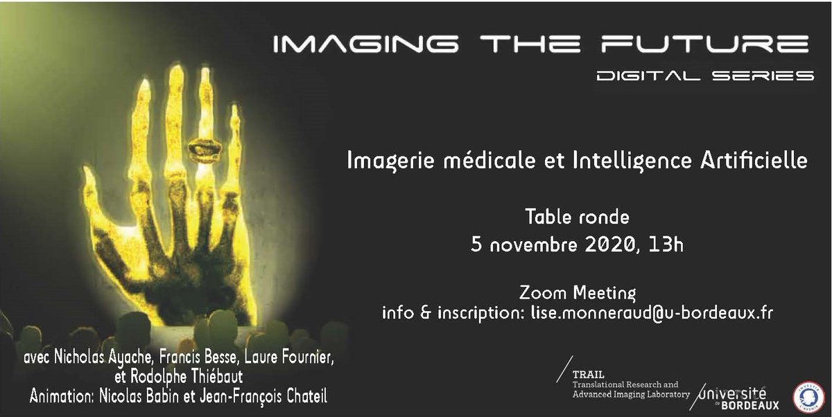 Nicochan33's tweet photo. Une superbe table ronde organisée par l'université de Bordeaux sur l'imagerie et l'Intelligence Artificielle. Nous parlerons du sujet de la e-santé. Rejoignez-nous, c'est demain! @Lise_Monneraud @univbordeaux #IA #ITF2020 https://t.co/J4dC7XXJpp https://t.co/MmqZBZYzjp