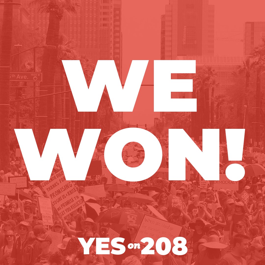 In a historic win, Arizona voters pass Proposition 208! Proposition 208 restores hundreds of millions of dollars in K-12 education funding to solve the teacher shortage crisis, lower class sizes, hire aides and counselors, and expand career and technical education. #InvestinEd