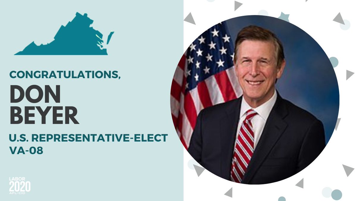 Virginia_AFLCIO's tweet photo. Congratulations @DonBeyerVA on your reelection ! Working families of Virginia and all of our union members are glad to have a pro-worker Congressman fighting for us and our rights! #Labor2020 #1u #unionstrong #VaElections2020 https://t.co/c76lPt4cTa