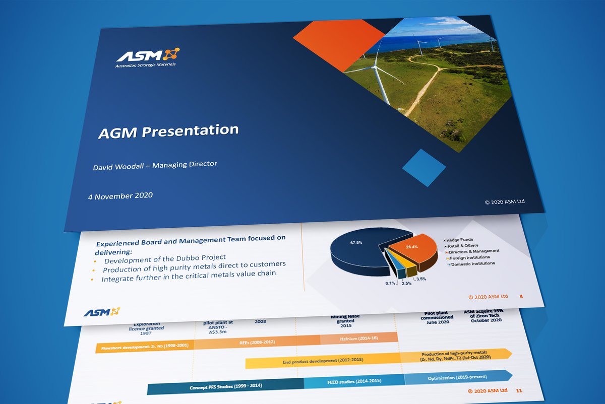 ASM_aus's tweet photo. You can now view today's ASM #AGM presentation online at: https://t.co/XVTj2CYlFc
$ASM #metallisation #dubboproject #zirconium #rareearths #niobium #hafnium #titanium #ZironTech #Dongkuk #shareholders #investors #flowsheet https://t.co/IBhvejJXvW