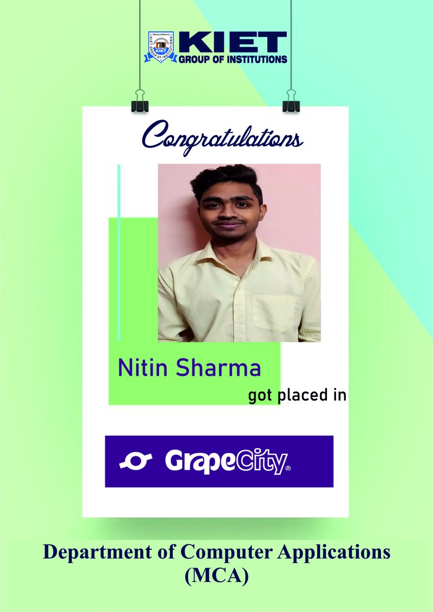 McaKiet's tweet image. A big congratulation to you for getting placed with #Grapecity  one of dream companies to work with! Department of Computer Applications give best wishes to you for a brighter future ahead

#DepartmentofComputerApplications #students #MCA  #Placements #AKTU #College  #mcakiet
