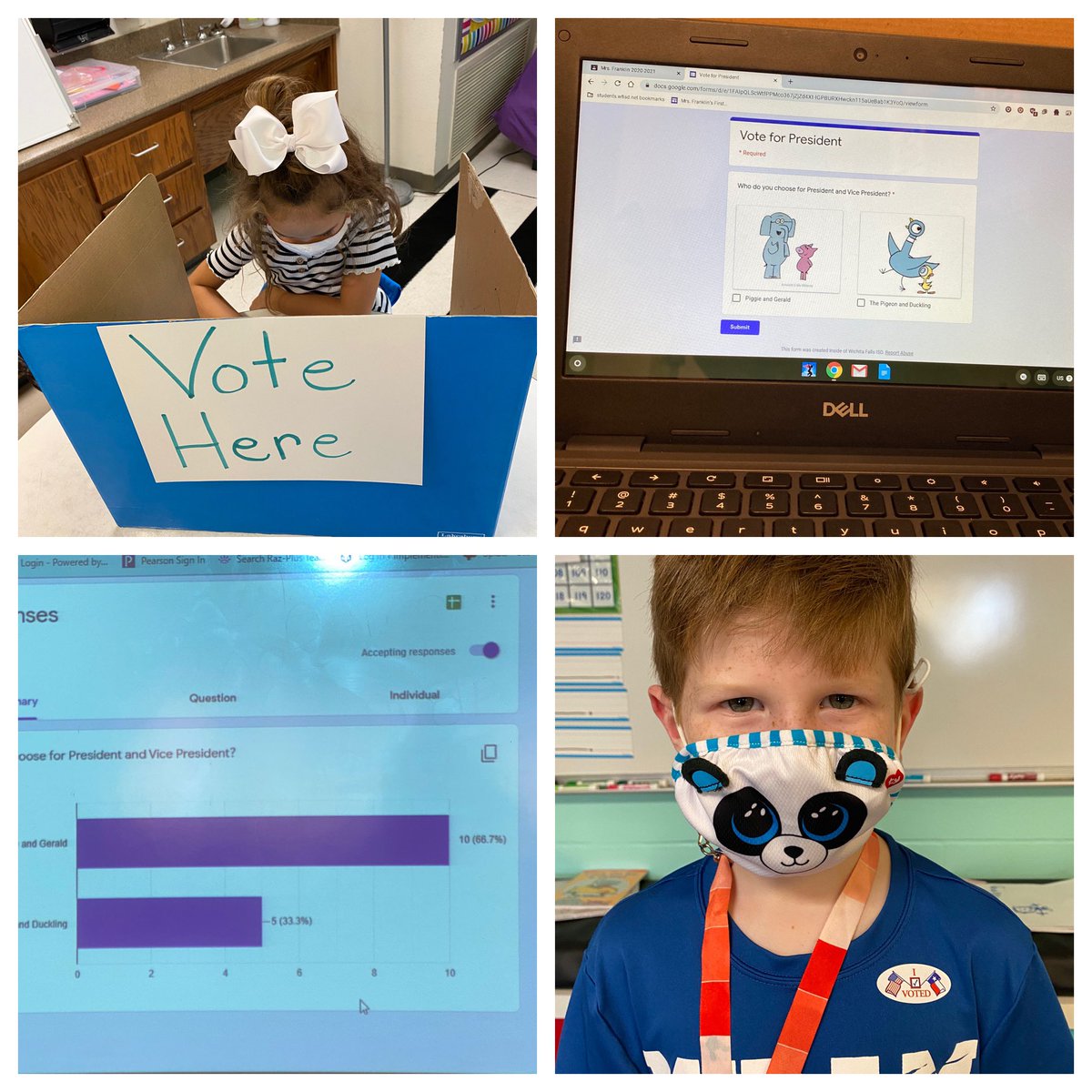 Rfranklinfirst's tweet photo. Such a great day with my first graders learning about voting, campaigning, and researching candidates! It’s especially fun when your candidates are Piggie &amp; Gerald and The Pigeon &amp; Duckling!  @MilamBengals #bethelight #iamwfisd https://t.co/WnlQVSEYid