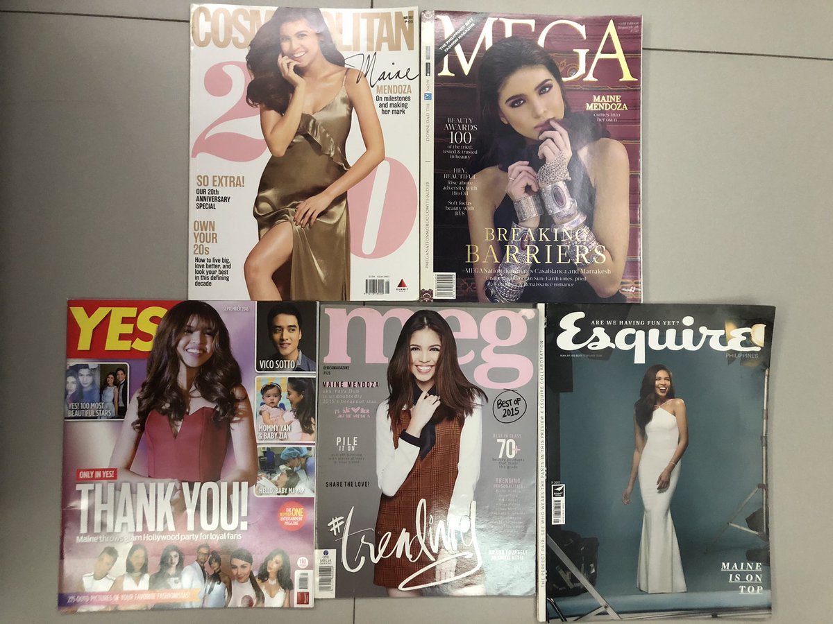 mchrdaddict's tweet photo. Selling my Maine Mendoza magazines! All of them together is 200 Php but each magazine is 40 Php. DM me if you’re interested!
-
(You have to pay for shipping) #ALDUBatADNLoveNotHate 
#64thMainesary #MaineMendoza
#IsaPaWithNETFLIXin15Days #AldenRichards https://t.co/zAgzWa35kF