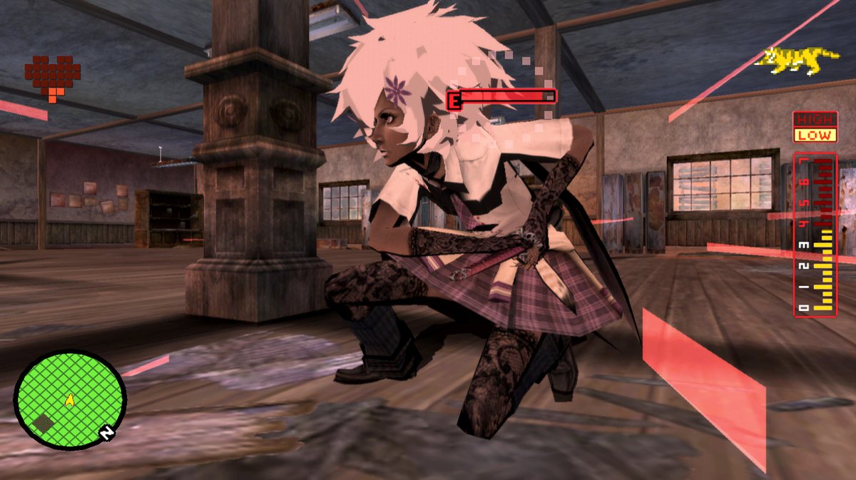 Bonus: this nice closeup. I really love Shinobu's design, it's the perfect mix of her two identities; her outfit in the second game reflects the fact that she's fully embraced her assassin persona, it's built around the gloves and garters we see here.  #NoMoreHeroes