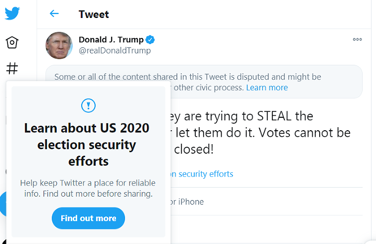 GeorgeTirebite3's tweet photo. Twitter is preventing a Tweet from the President's from being retweeted and blocking it from people's feeds. https://t.co/2bw05VZ1Nj