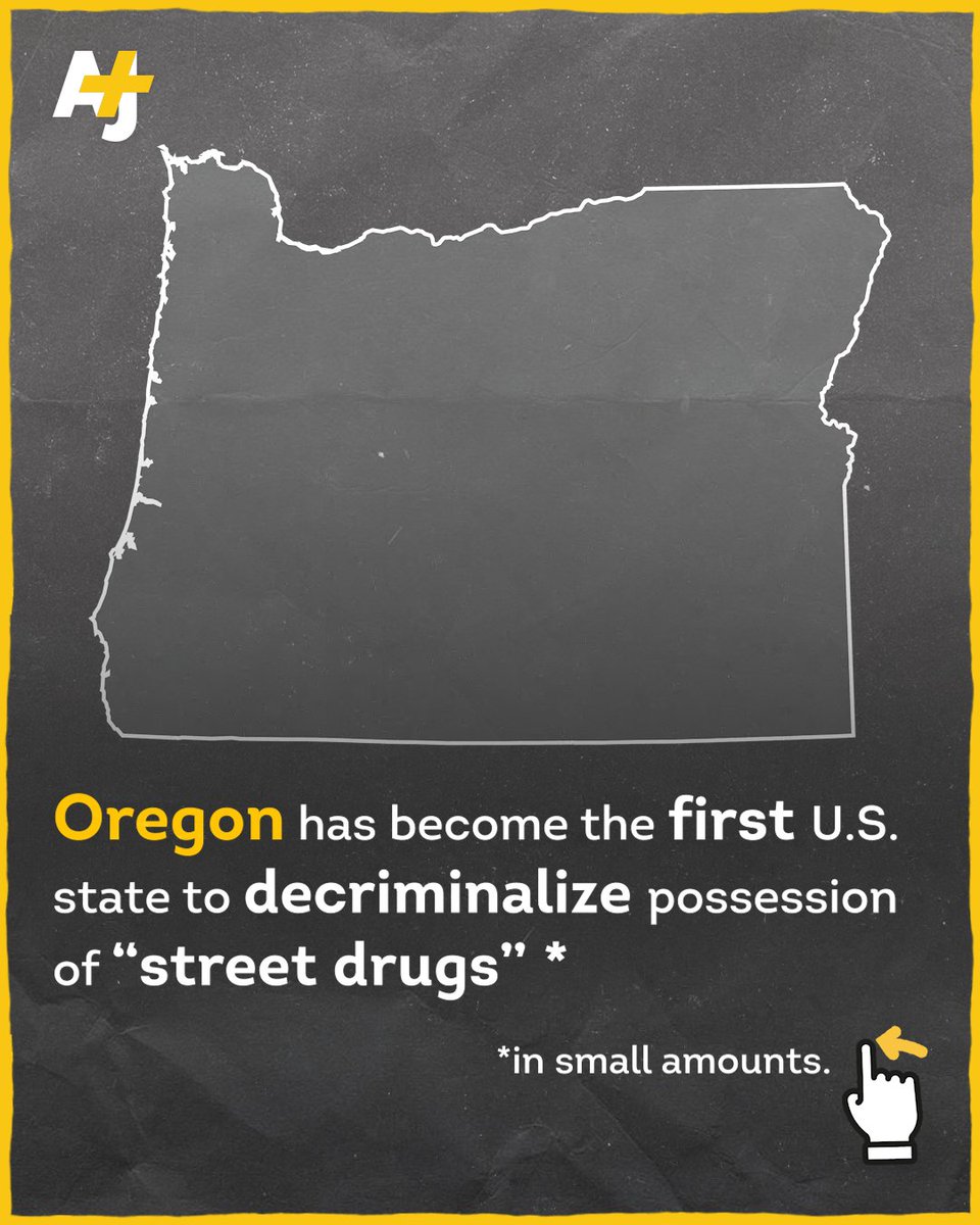 ajplus's tweet photo. Oregon just decriminalized drug possession in small amounts. The move marks a change from the so-called war on drugs to focusing on drug addiction and treatment. https://t.co/VRNEcU1FjM