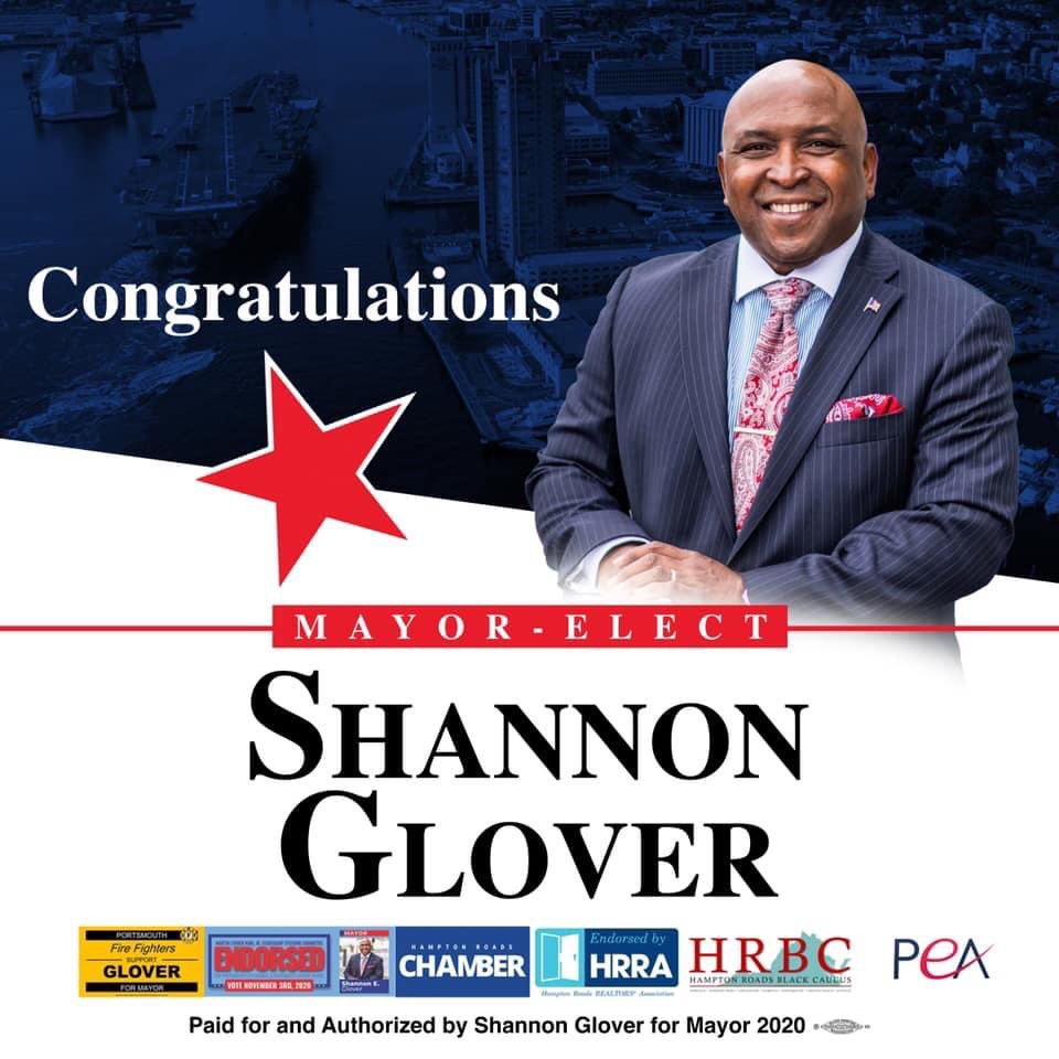 Congratulations <a href="/cityofPortsVA/">City of Portsmouth</a> Mayor-Elect <a href="/Shannongloverva/">Shannon Glover For Mayor</a> 

A Bold New Direction!