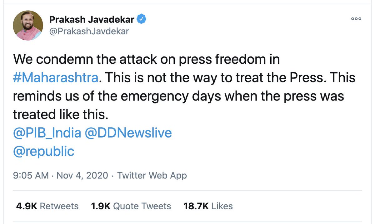 beastoftraal's tweet photo. A good day for India, today - key Ministers tweeting *for* freedom of the press. I hope they find the courage and spine to offer the same level of open, uninhibited support for the media being hounded and arrested in BJP-ruled states too. https://t.co/cIz5Qs7TL3