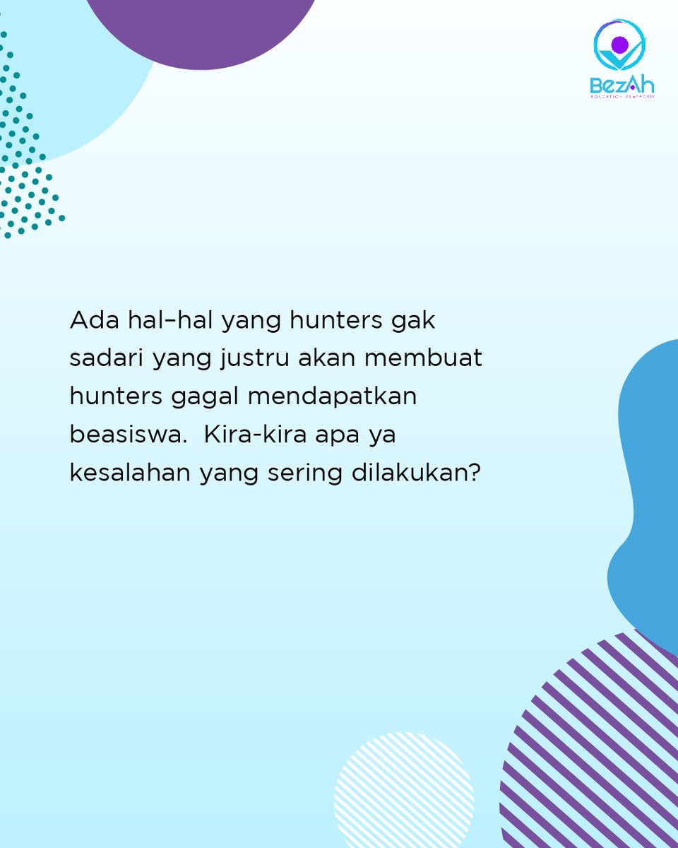 BezahOnline's tweet photo. Kira-kira itu dia kesalahan-kesalahan yang umum dilakukan, sehingga mendaftar beasiswa jadi nampak begitu sulit dan rumit. Padahal aku yakin ga gitu-gitu amat kok sebetulnya.

 Menurut kamu kesalahan apa lagi yang sering terjadi ketika mendaftar beasiswa? https://t.co/FTmx1O9YX0