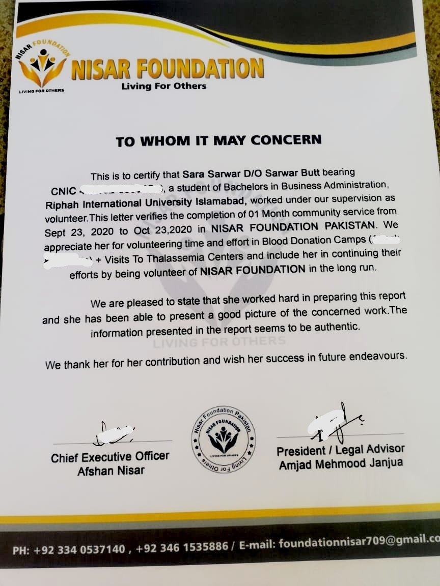 NisarFoundatio9's tweet photo. The Faculty of  Management Sciences, #Riphah_International_University_Islamabad has reffered students of #Bachelors_of_Business_Administration to #Nisar_Foundation_Pakistan to prepare a #Report on #Community_Work for their #Projects as volunteers. https://t.co/CyQVbj4oQV