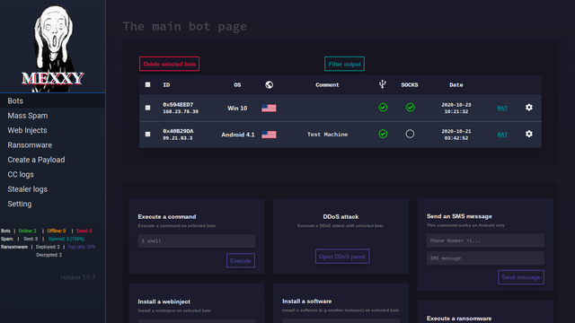 RakeshKrish12's tweet photo. New #MaaS tool #Mexxy - #Botnet,#Ransomware, #Stealer,#DDoS, #Malware for $2,500!
Botnet Comm encrypt with AES256 & Blowfish128
Supports #SOCKS #Proxy,USB Spread
Polymorphic Build, Cust. Crypter, #WebInjects
DDoS-Using #Slowloris, #RUDY
#RaaS-RSA2048 & AES256
#infosec #OSINT https://t.co/M8SJ7JCe7C