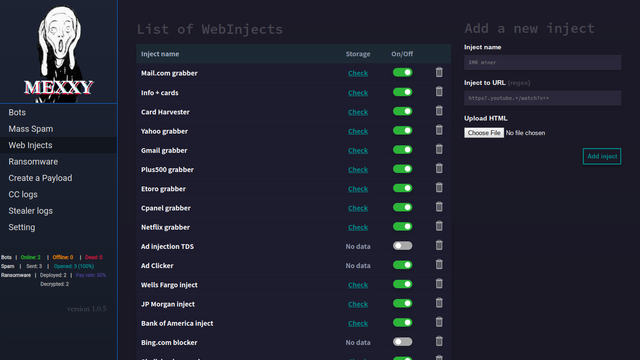 RakeshKrish12's tweet photo. New #MaaS tool #Mexxy - #Botnet,#Ransomware, #Stealer,#DDoS, #Malware for $2,500!
Botnet Comm encrypt with AES256 & Blowfish128
Supports #SOCKS #Proxy,USB Spread
Polymorphic Build, Cust. Crypter, #WebInjects
DDoS-Using #Slowloris, #RUDY
#RaaS-RSA2048 & AES256
#infosec #OSINT https://t.co/M8SJ7JCe7C