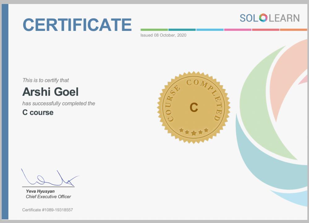 Goel Girl 22 Got Certificate On Sololearn After Completing The Course On C Sololearn Certificatecourse Mca Kiet Education Success Students Coding Certificate Certificateofexcellence Certificateguide T Co