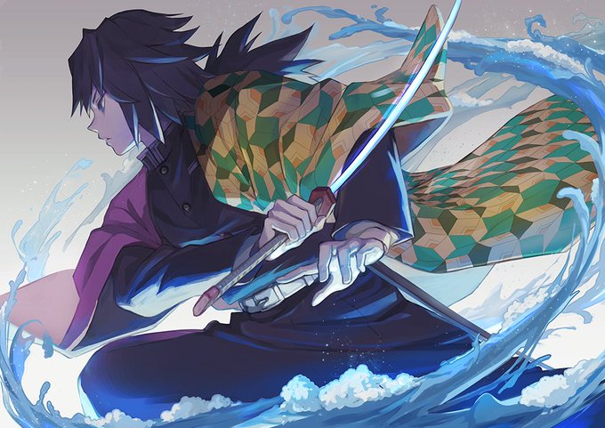 おっかさんがTwitterに投稿した冨岡義勇(鬼滅の刃)のイラスト。