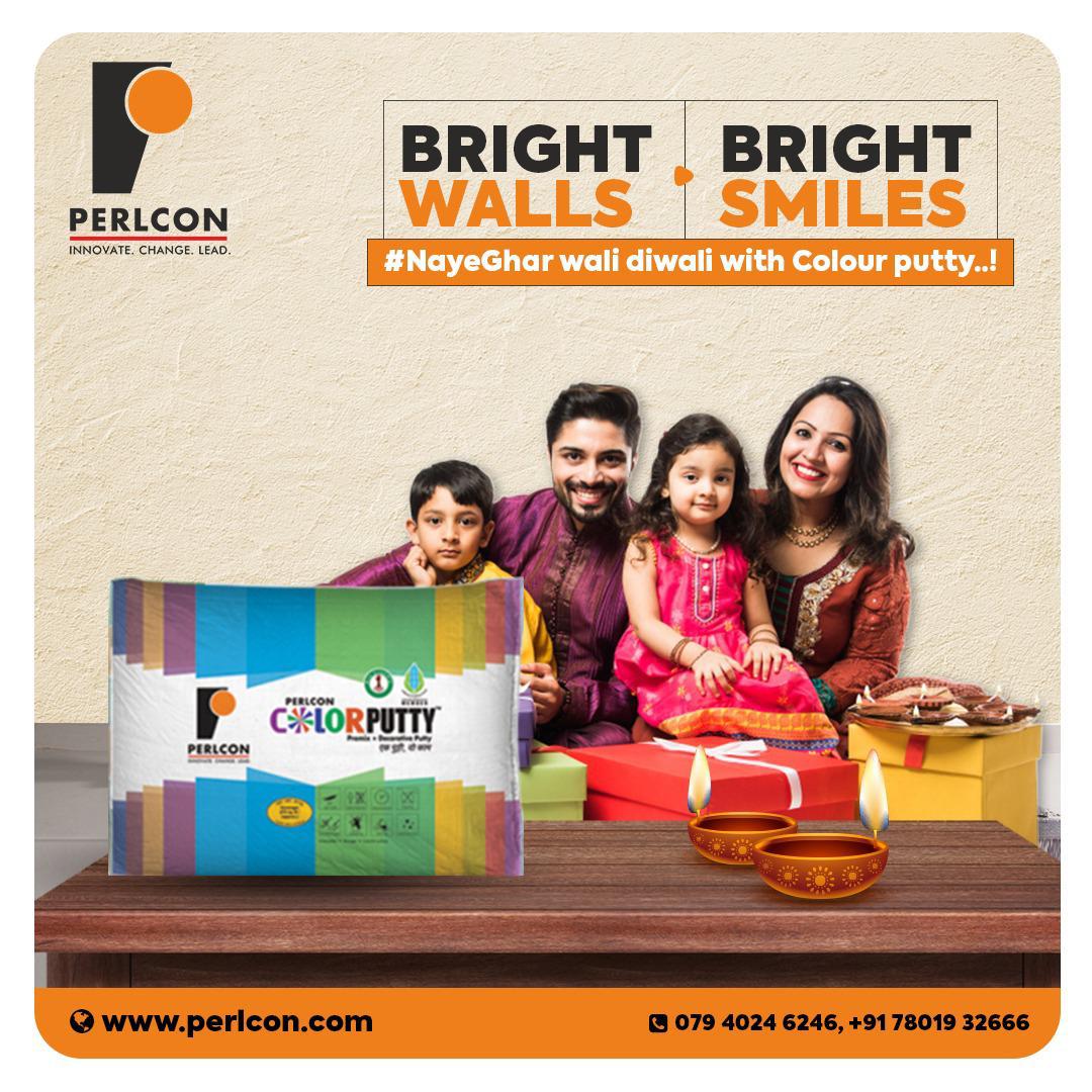 PerlconL's tweet image. This Diwali, brighten up the Walls of your home with our #Colour #Putty, that gives an explicit smooth texture with even finish. Bright Walls fetches brighter Smiles, celebrate the feeling of #Nayeghar wali Diwali with Perlcon.