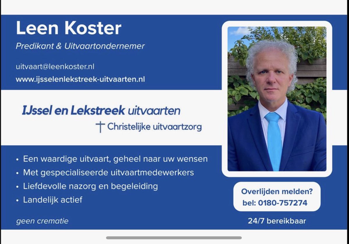 Wat een zegen is het om naast predikant ook als uitvaartondernemer mensen te helpen en te begeleiden. Vragen? Zie: ijsselenlekstreek-uitvaarten.nl