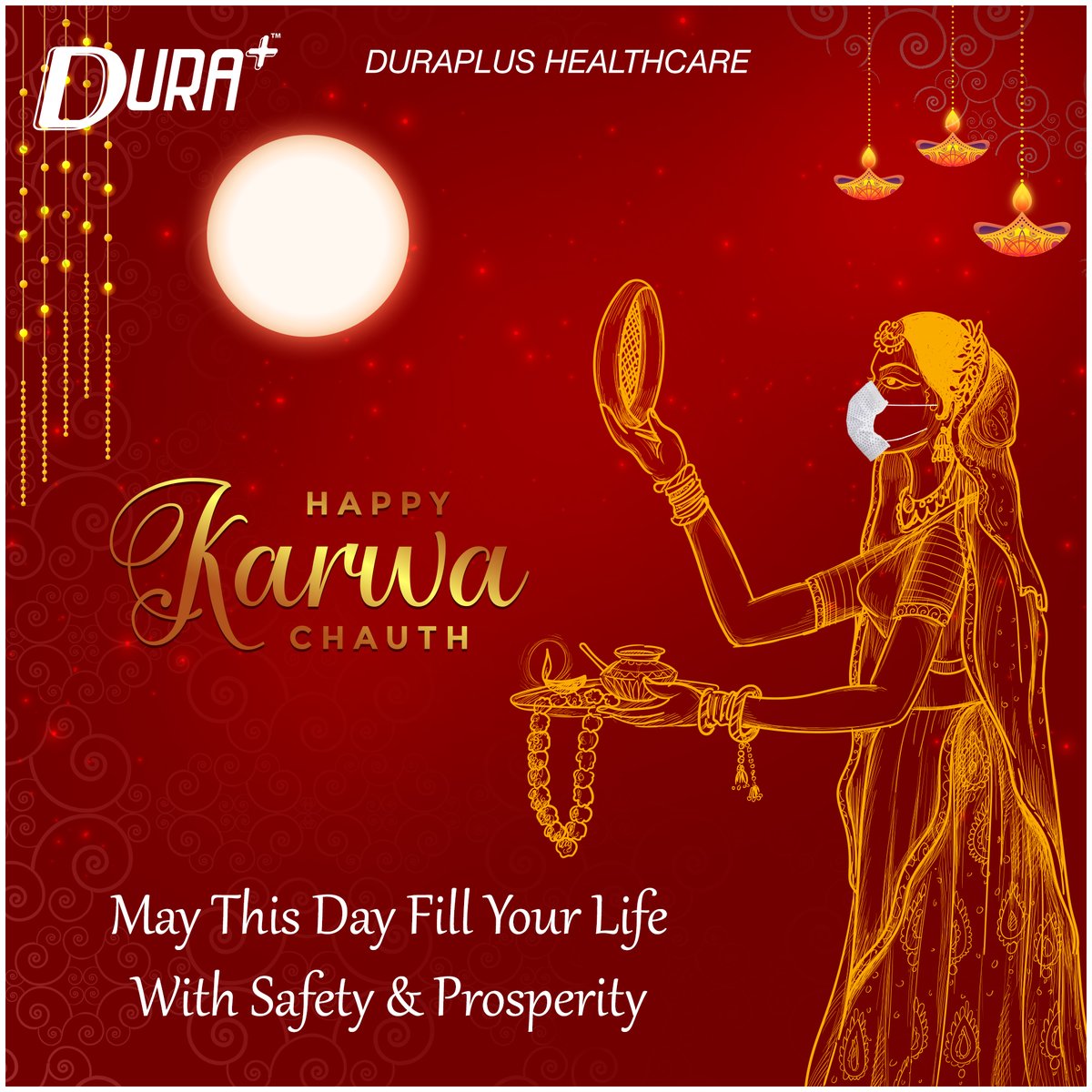 This #KarwaChauth , keep your #loved  ones #safe with #Duraplus #4PLYmask.

#Mydura #Duraplus #KarwaChauth2020  #duraplushealthcare #innerloopmask #Surgicalmask #festival #lord #maa #moon #india #comfort #new #memes #earloop #designerseries #followers #SocialMedia