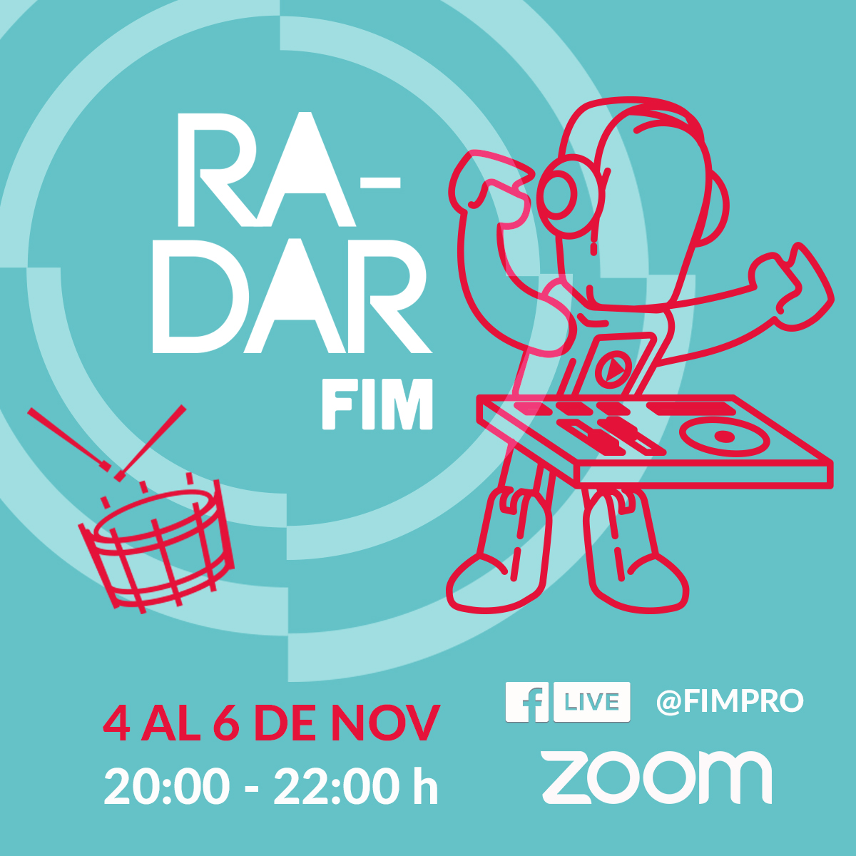 FIM_GDL's tweet photo. Las noches de #FIMPRO2020, serán de #RADARFIM🎶
Conéctate todas las noches del 4-6 de nov y disfruta de los sonidos del talento que es parte de nuestra edición virtual, platicaremos entre amigos, músicos y compañeros🎼
🔸20:00 -22:00 h
👉Vía Zoom y FB FIMPRO
#LaMúsicaNosUne https://t.co/gvr4vbYezO