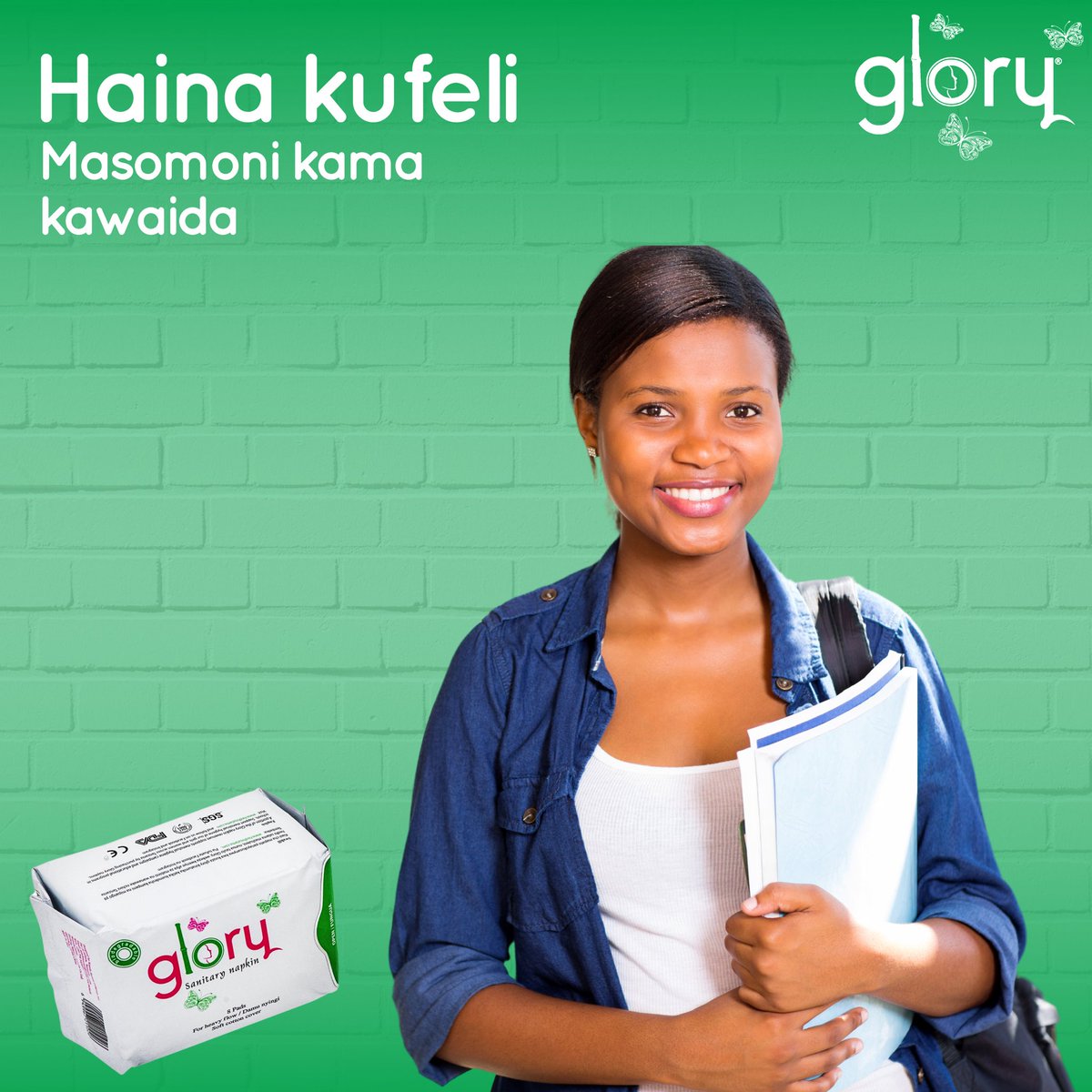 gloryofficialtz's tweet photo. Hakuna haja ya kukatisha masomo yako, tuna hakikisha unahudhuria masomo yako kama kawaida ukiwa na Pedi tiba za Glory.

#hedhisalama #unicef #pad #pads #sanitarypads #menstrualcycle #sanitarynapkins #napkin #glorysanitarynapkins #menstrualhealth #menstruation #menstrualhygiene https://t.co/MQkGYoMSQi
