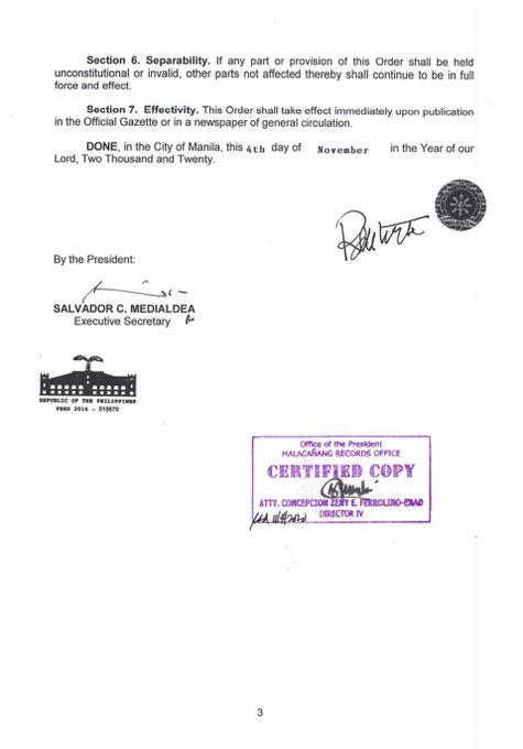 READ | President Rodrigo Duterte issues E.O. No. 118 placing a price cap on #COVID19 test kits. | via @azereraser_PNA