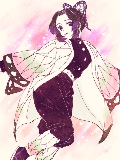ぽ🍎みさんがTwitterに投稿した胡蝶しのぶ(鬼滅の刃)のイラスト。