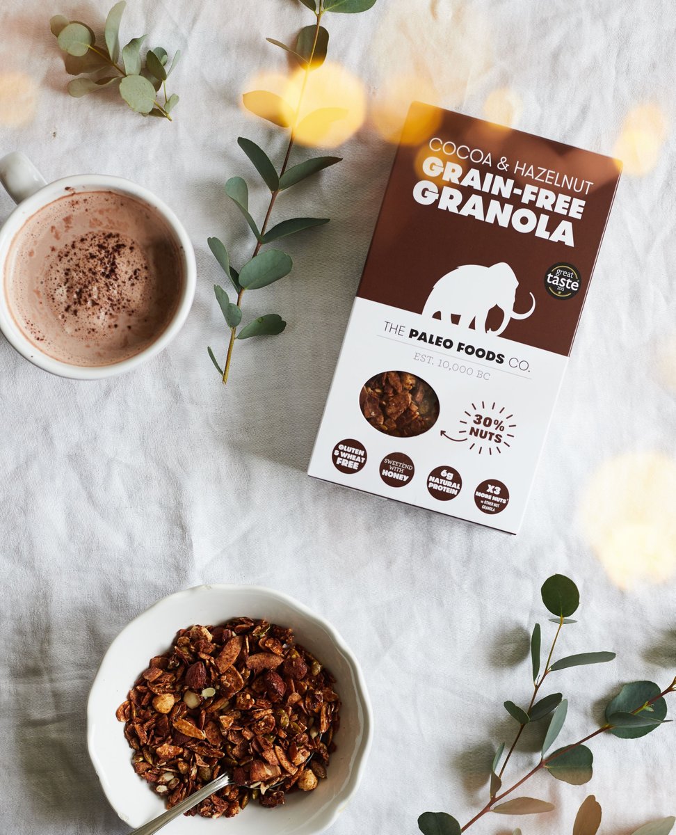 Our Cocoa &amp; Hazelnut #Granola is the best midweek pick me up 🍫 if you're feeling a little blue then treat yourself to some chocolate-y, nutty goodness (maybe with a hot #chocolate too 👀) Shop on our website paleofoodscompany.com with free UK delivery on orders over £24!