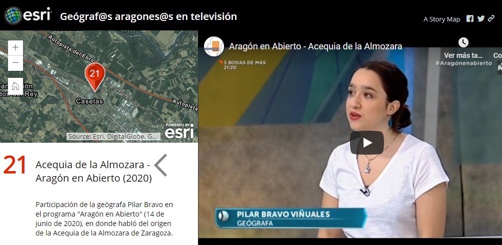 GeografosAragon's tweet photo. #Geógrafas en prensa | @sdomzu ha actualizado la #geoapp de apariciones de #geógrafos aragoneses en #TV con la entrevista en @Aragonenabierto a Pilar Bravo sobre la acequia de la Almozara ¡Búscala en el #mapa! https://t.co/TW8ezSbkPr https://t.co/MtD9J5GMkf