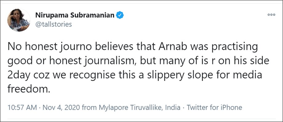 BUT....there's always a BUT. Never mind, there's also a genuine fear, now, that if they aren't SEEN speaking against  #ArnabGoswami arrest, the same template can be applied to them. And then, there won't be anyone speaking up for them.