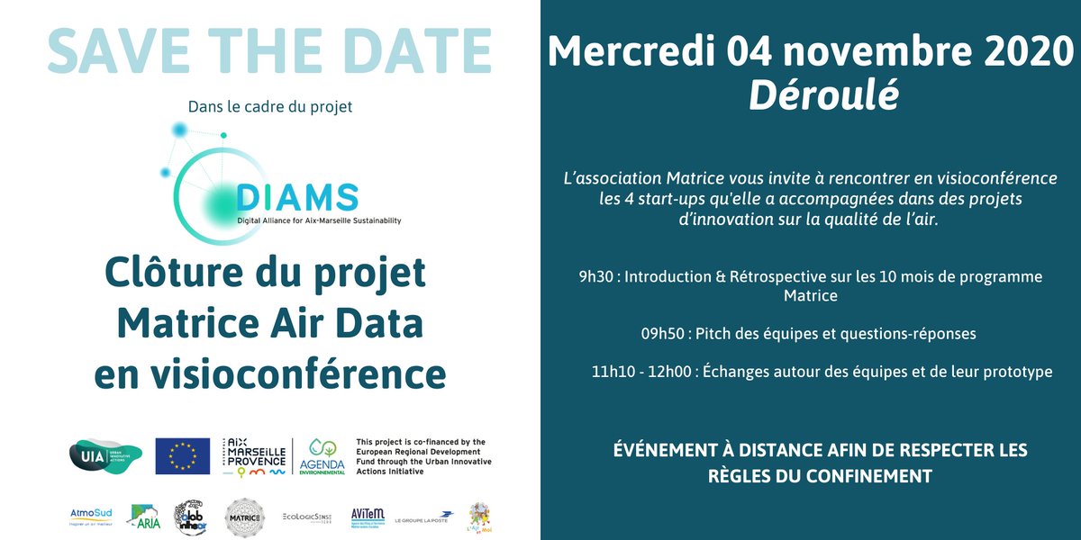 Matrice_io's tweet image. La cérémonie de clôture de la matrice Air Data organisée dans le cadre du projet DIAMS c&apos;est dans 30min !

Rejoignez-nous en visio pour découvrir les #projets des 4 équipes que nous avons accompagnées pour améliorer la qualité de l&apos;#air que nous respirons

meet.google.com/igg-kmvn-pbt