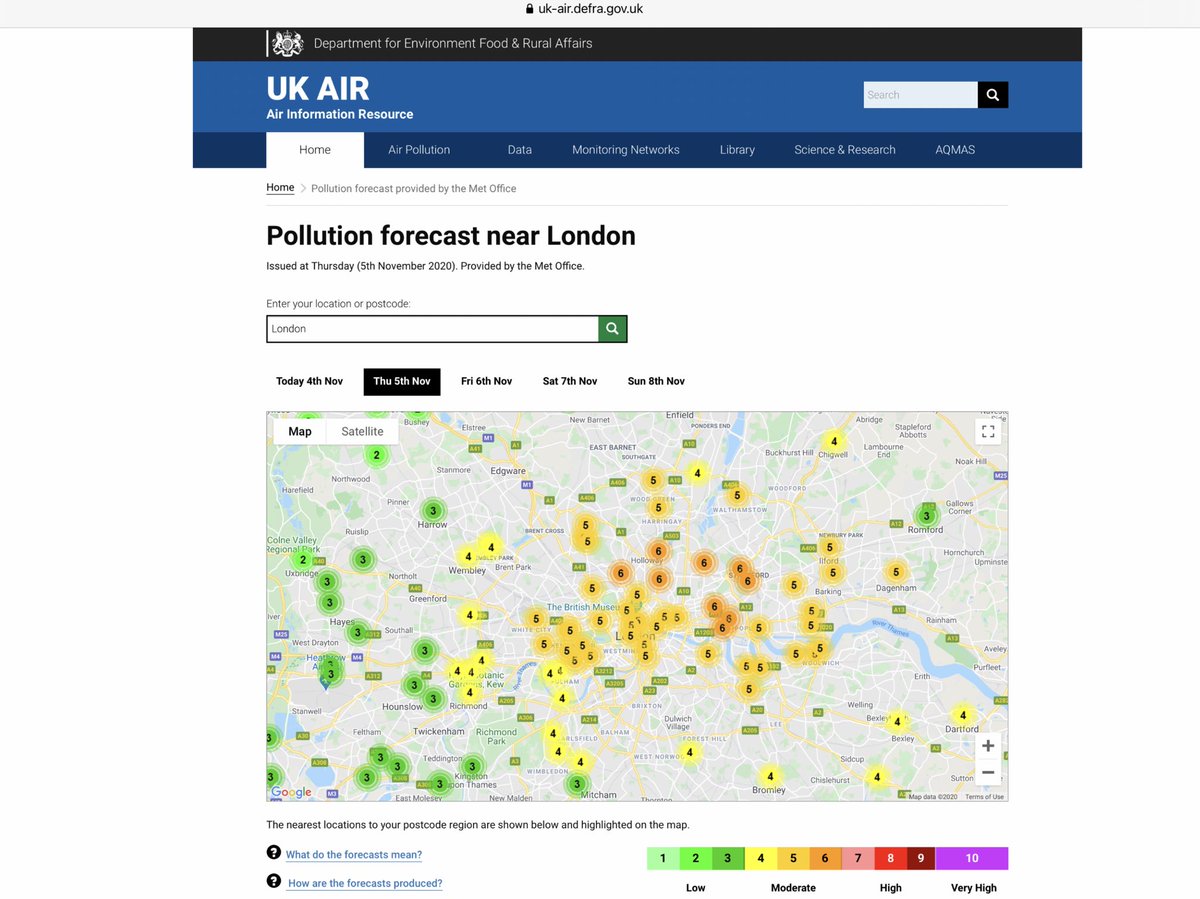 Thread 8/... Wednesday morning (4/11) (Day 7) | We're issuing a  #CodeRed advisory for particle  #AirPollution on Thursday night. Trusted  @CopernicusECMWF predicts nasty episode.  @DefraGovUK  @metoffice predicts 6/10 particle  #AirPollution.  #BanFireworks.  #BanBonfires now!