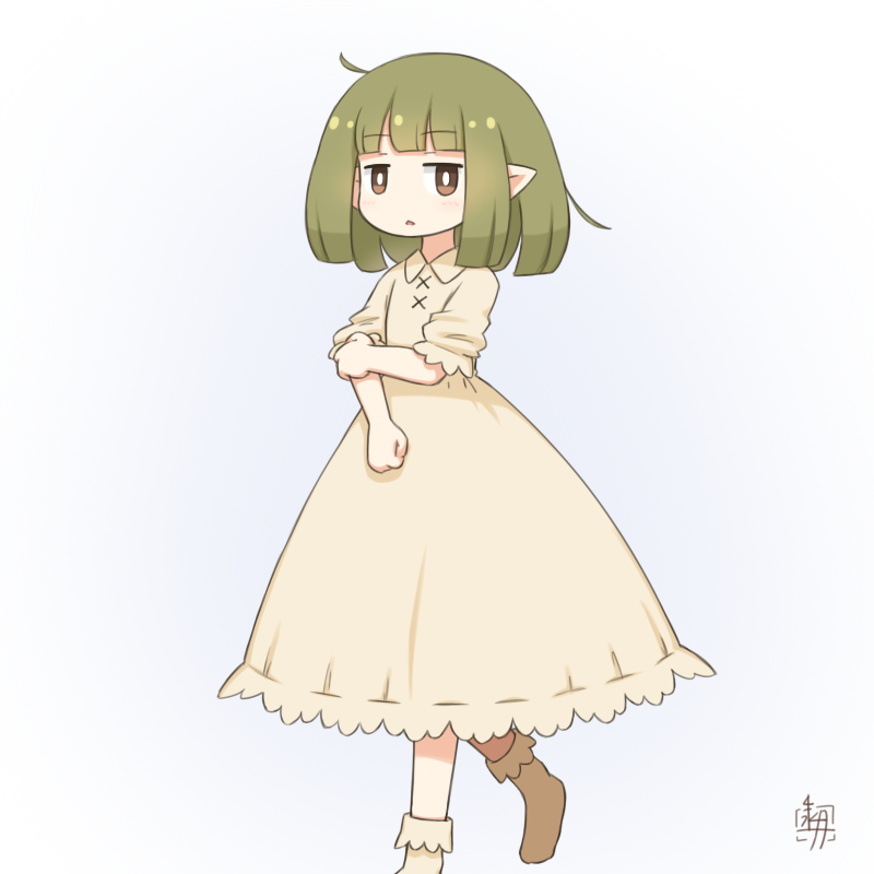 シエニットちゃんの上着の下はシンプルなワンピース きたがわ水月のイラスト