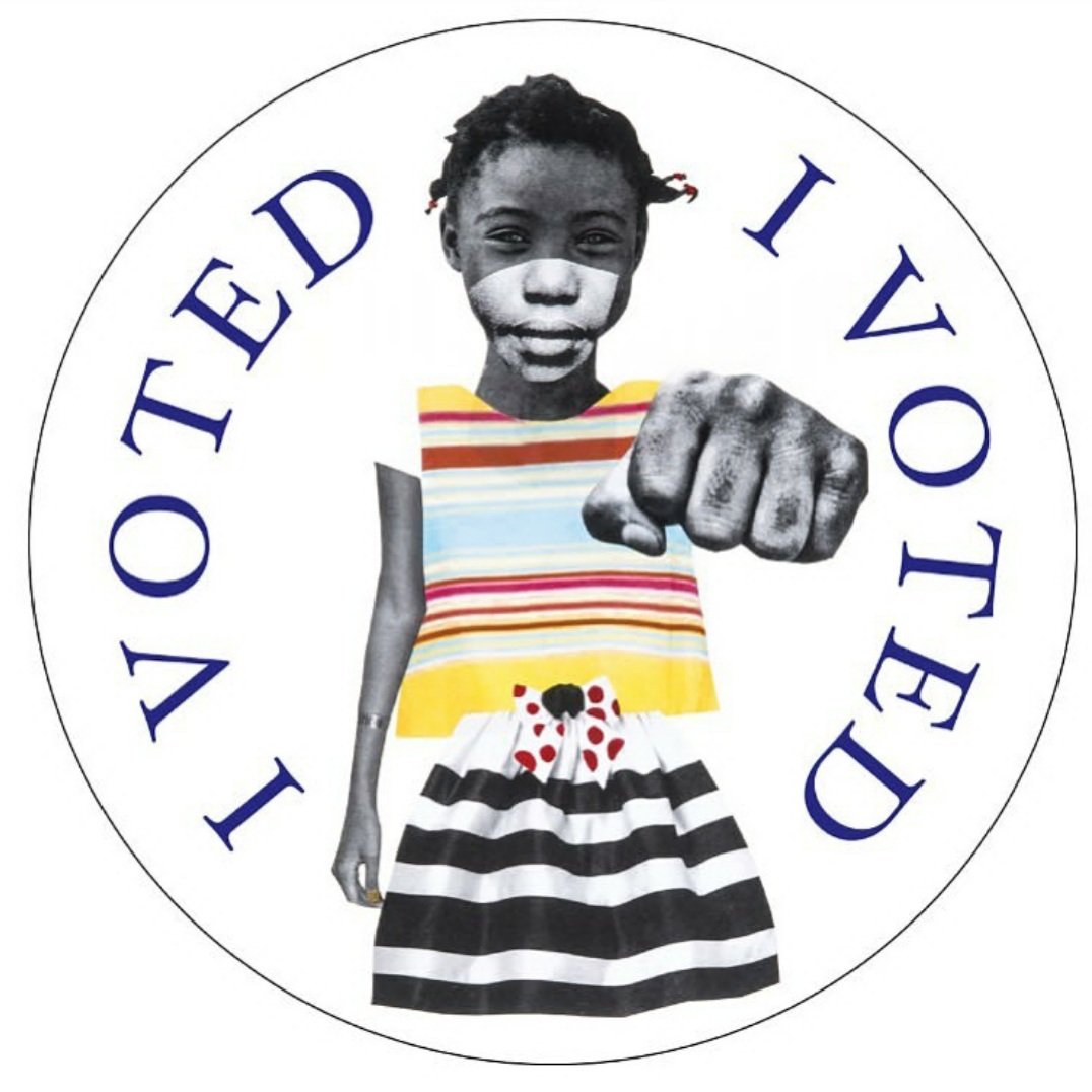 Deborah Roberts and 47 other other artists reimagine the ‘I Voted’ Sticker to acknowledge those voting by mail this year and to promote "creating a cultural shift around voting and civic engagement." https://t.co/WbclCWq4w2 https://t.co/CO6M4lKmEk