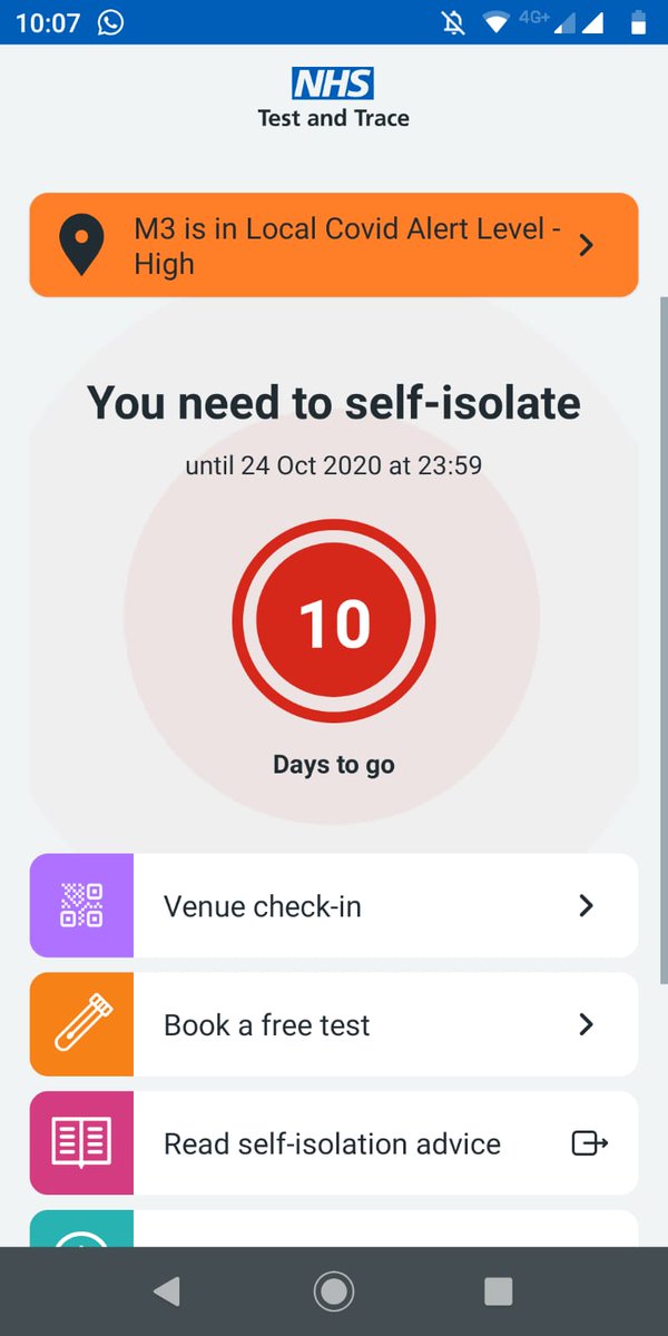 The app started a countdown of self-isolation which said I had 10 days left. No questions asked about whether I had symptoms or not. It just said I had to isolate until October 24 (10 days from when I was tested). But what about my housemate who tested negative? 8/