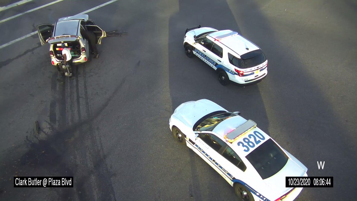 VEHICLE CRASH: Clark Butler Blvd @ Plaza Blvd. All WB and EB lanes are blocked. SB lanes are blocked except the Left turn lane. NB left turn lane is blocked. Seek an alternative route and use caution in the area. - KDC