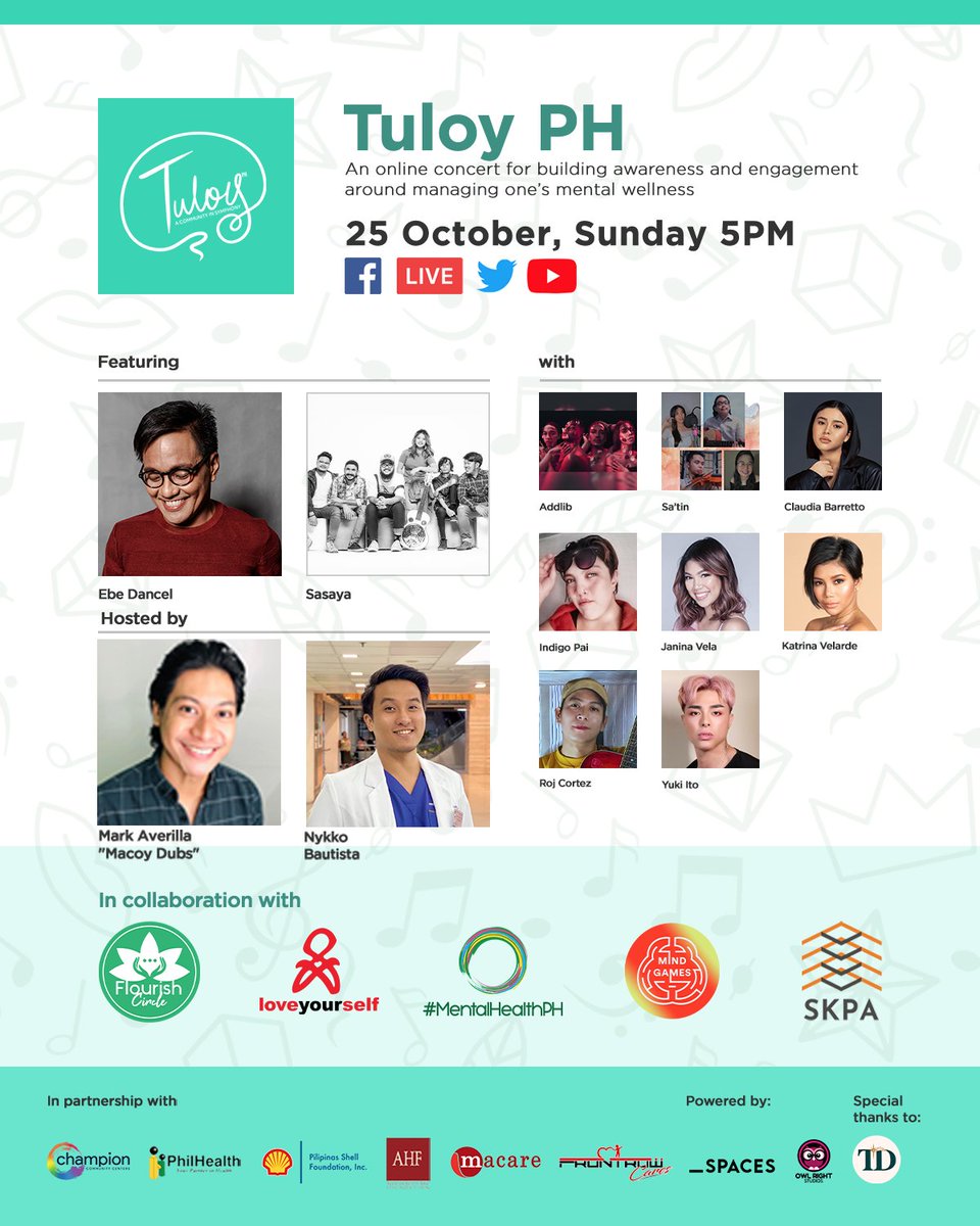 mentalhealthph's tweet photo. Join us this 25th of October at 5 PM as we culminate our World #MentalHealth Month with TuloyPH: A Community in Symphony! Click this link to join: https://t.co/G2jy9Q1GeZ #TuloyPH
#MayKaramayKa
#ItuloyAngBuhay https://t.co/h0HFjerfea