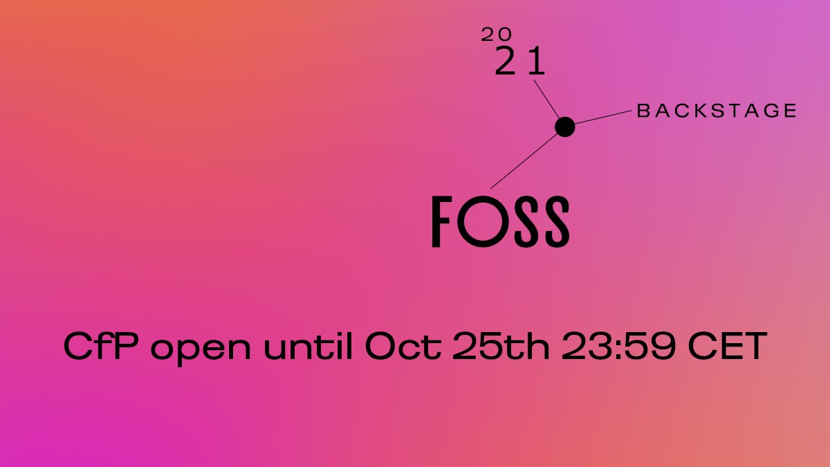 The deadline is fast approaching so make sure you get your idea in for #FOSSback 2021! We are looking for proposals on a wide range of topics related to governance, collaboration, legal and economics within the scope of FOSS. Find out more here: foss-backstage.de/call-participa…