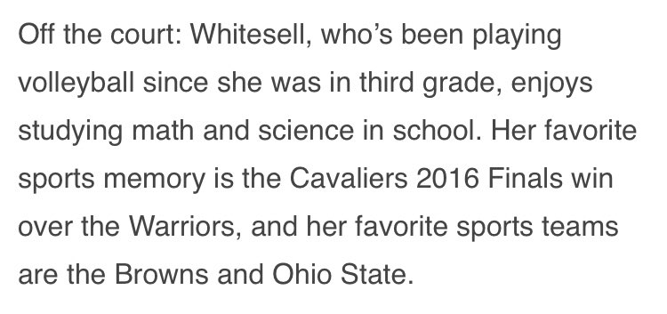 Congrats <a href="/katiewhitesell5/">katie whitesell</a> on being chosen as a <a href="/MJournalSports/">Morning Journal Sports</a> Player of the Week for your success with <a href="/WestlakeDemonVB/">Westlake Volleyball</a>!