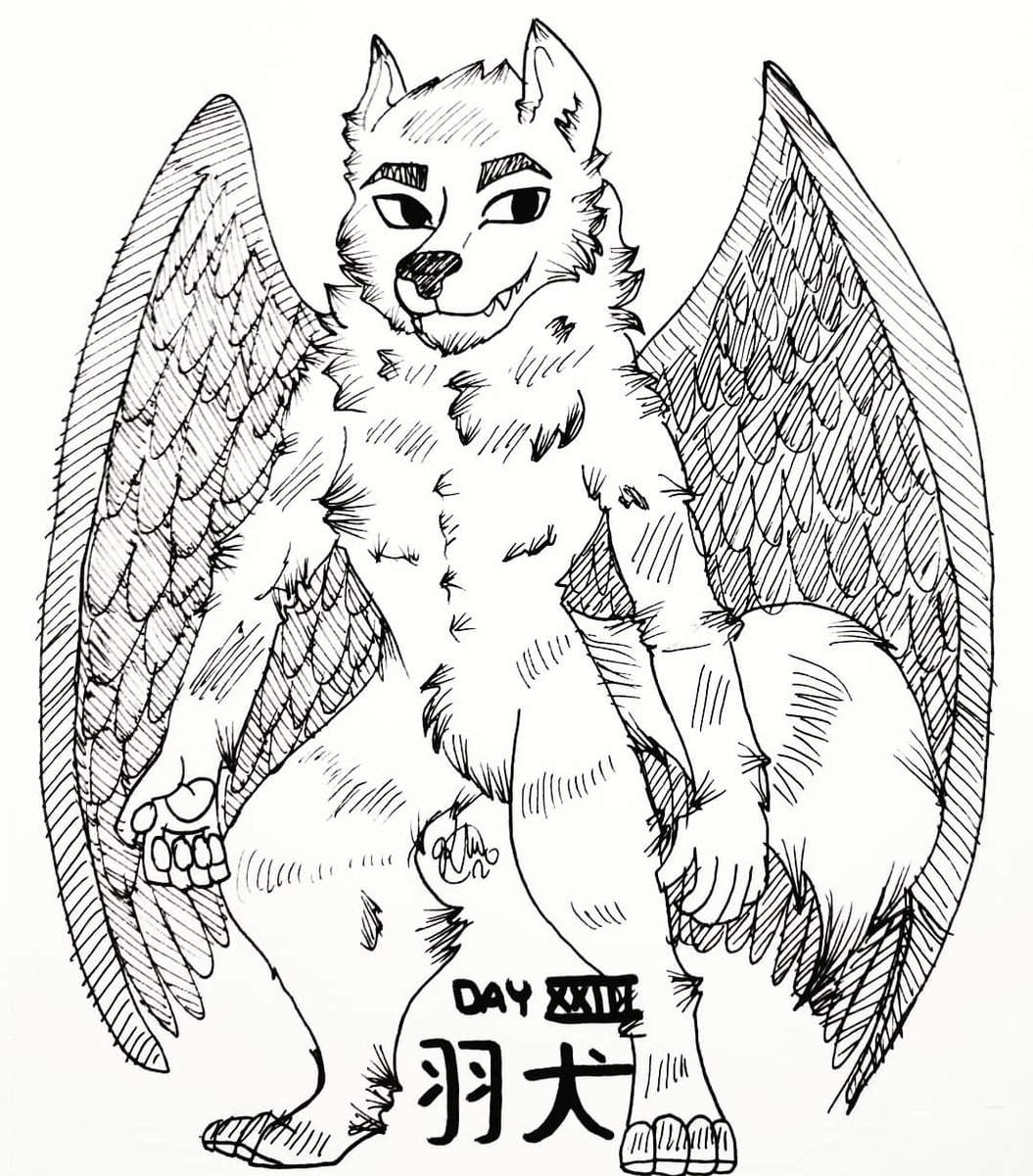 ridermatsu's tweet photo. [#yokaitober #cloudietober] Day 23: Hainu
Trying to draw furries because I need to practice!! Ref used 🖤🖤

#yokai #hainu #furry #anthro #wingeddog #traditionalart #artistsontwitter #illustration https://t.co/56vcLmfzfj