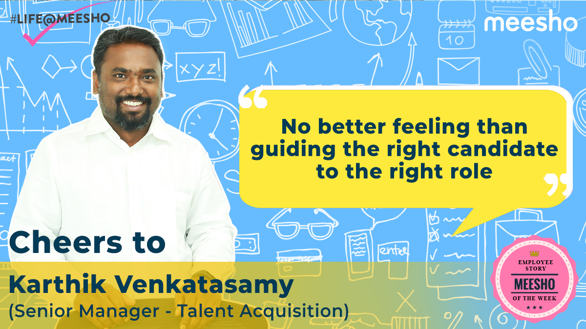 meeshotech's tweet photo. Since Karthik Venkatasamy joined Meesho in February 2019 as Senior Manager — Talent Acquisition, he has hired some of the most talented engineers in the tech team. His journey started with him embracing #SpeedOverPerfection. You can read all about it here: https://t.co/16yAOhdBqP https://t.co/5aN8Hzmm55