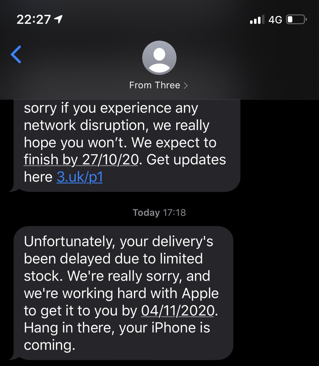 DavidBadcock1's tweet photo. @ThreeUKSupport pre-ordered last Friday. Now you decide 7 hours before release day to delay mine. Why are you making commitments to customers you cannot keep? Not good enough. #iphone12pro #delayed https://t.co/ivjYT0VV03