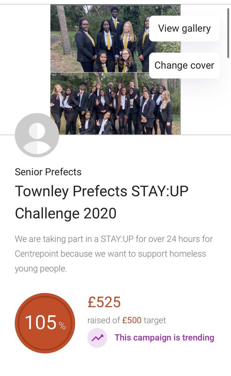 We are so proud to announce that we have exceeded our target and now raised over £500 for <a href="/centrepointuk/">Centrepoint</a> 
Please continue to share and donate here: JustGiving.com/fundraising/to… 
@TownleyGrammar #TownleyCommunity #TownleyInspire #TownleySeniorOfficers