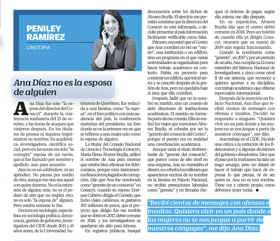 warkentin's tweet image. Ana Díaz no es “la esposa de alguien” como fue señalada por la titular de CONACYT en la mañanera de AMLO.

Bien, @penileyramirez, por poner el dedo en la llaga sexista 👇🏻👇🏻