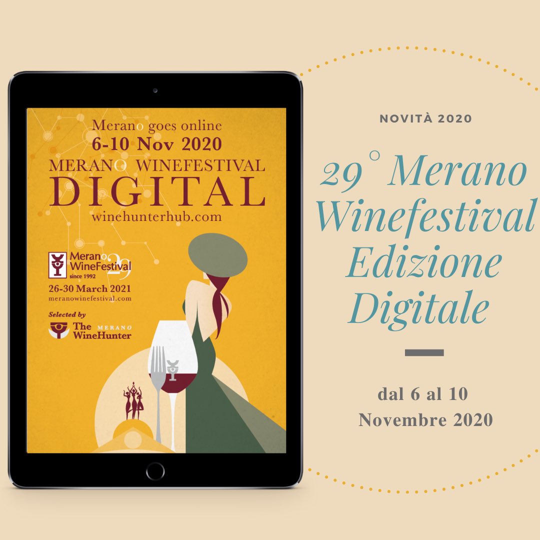A seguito delle nuove ordinanze in Trentino Alto Adige per l’emergenza Covid, dal 6 al 10 novembre la 29^ edizione di <a href="/MeranoWineFest/">Merano WineFestival</a> andrà in scena in versione digitale sulla piattaforma WineHunter Hub. Appuntamento dal 26 al 30 marzo 2021, invece, per la versione in presenza.
