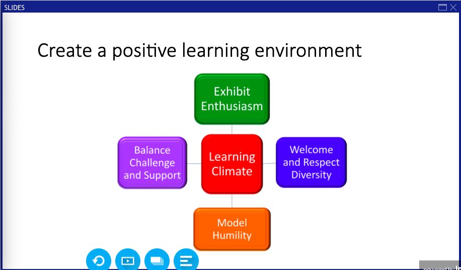 First up,  @PCH_SF presenting 4 keys to creating a positive learning climate:Exhibit enthusiasmWelcome & respect diversityModel humilityBalance challenge & support #IDWeek2020