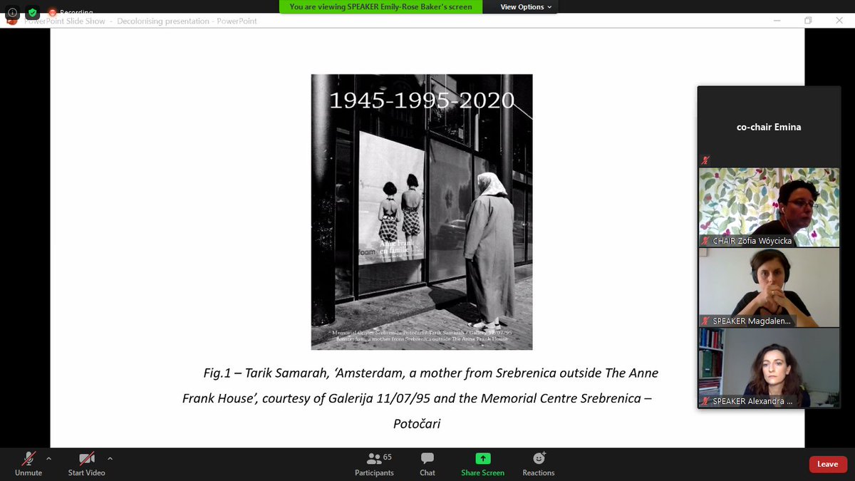 Paper session Reframing Europe
Galerija 11/07/95: Towards a Decolonial Memorialisation of the Bosnian genocide and the Holocaust
speaker Emily Rose Baker 
#decolonizingmuseumsECE 
<a href="/EUEchoes/">Echoes</a> 
<a href="/Galerija110795/">Gallery 11/07/95</a>