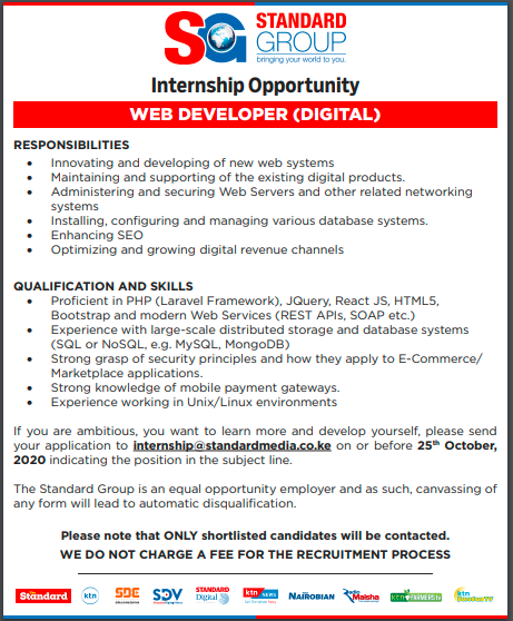StandardKenya's tweet photo. Calling on all upcoming web designers and web developers, we have an exciting opening for you. 👇🏿 https://t.co/xiGFBNbiu0