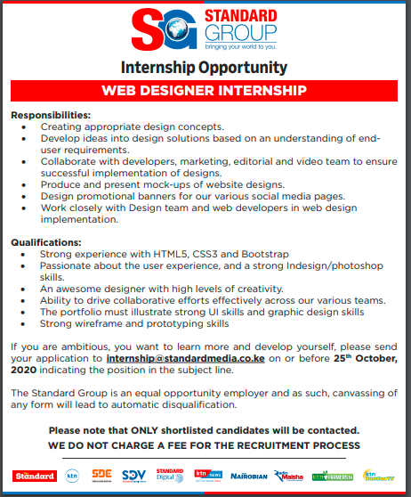 StandardKenya's tweet photo. Calling on all upcoming web designers and web developers, we have an exciting opening for you. 👇🏿 https://t.co/xiGFBNbiu0
