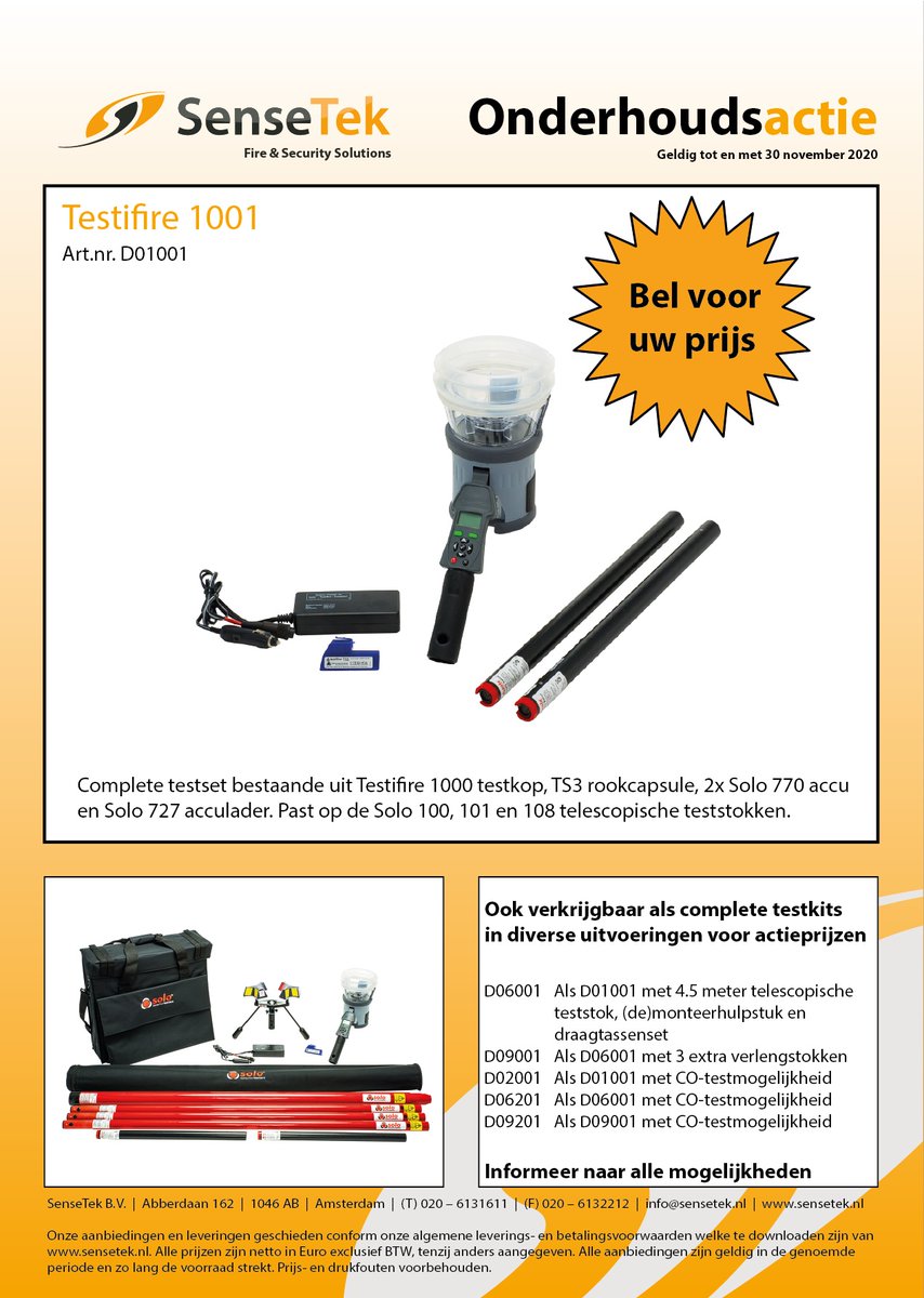 SenseTek_NL's tweet image. SenseTek heeft voor de maand november een actie met #Testifire van #DetectorTesters bel voor uw prijs!