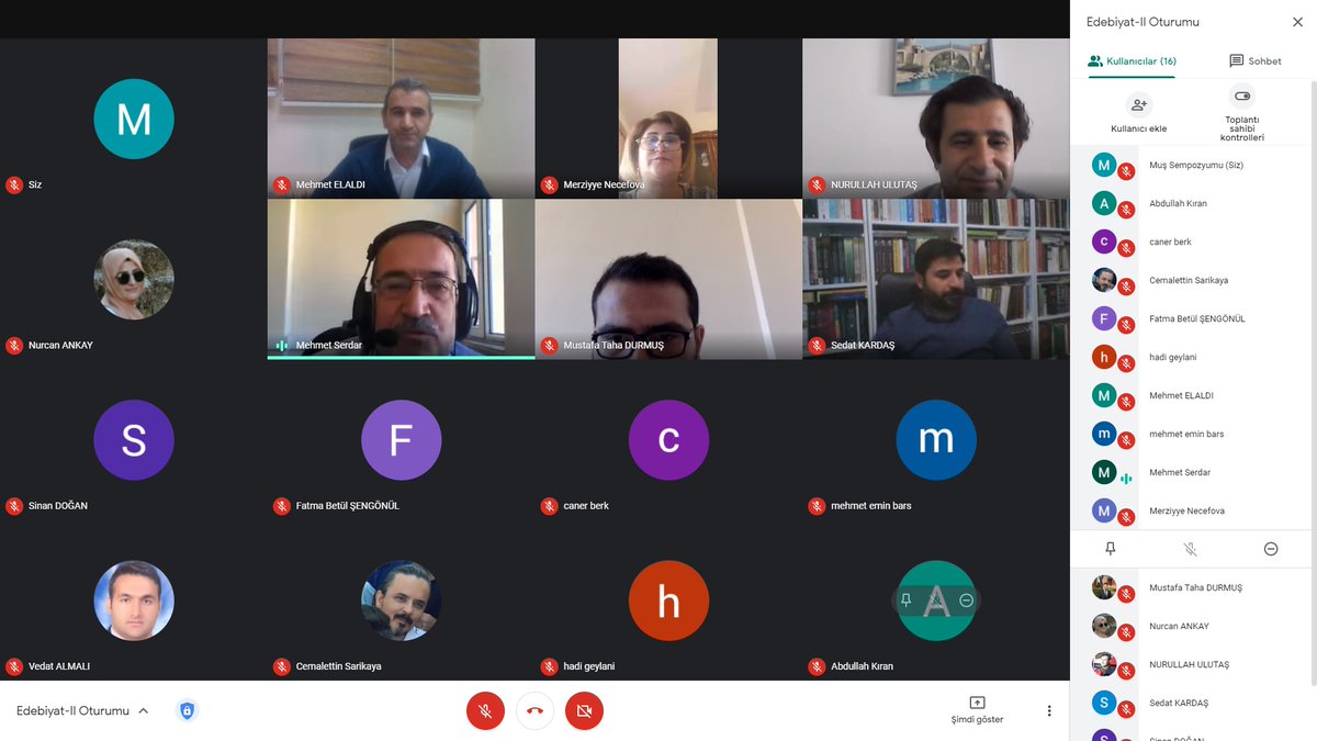 Edebiyat-II oturumumuz online olarak devam ediyor. <a href="/NULUTAS/">Nurullah ULUTAŞ</a>, Merziyye NECEFOVA, Mehmet ELALDI, Mehmet Törehan SERDAR, Sedat KARDAŞ